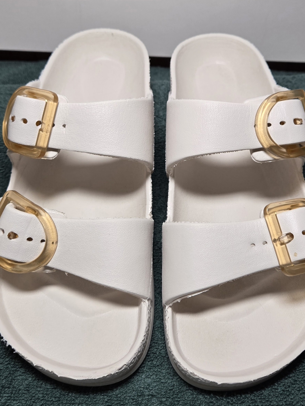 Made in USA White Double Buckle Comfort Slides Size 7